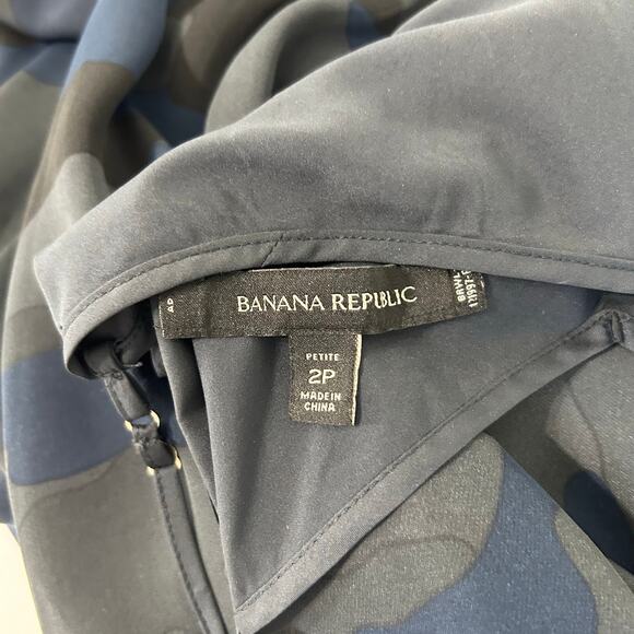 NWT Banana Republic Dress Navy Black Camo 2P Belt Sheer Flowy Long Sleeve Formal - Picture 8 of 13